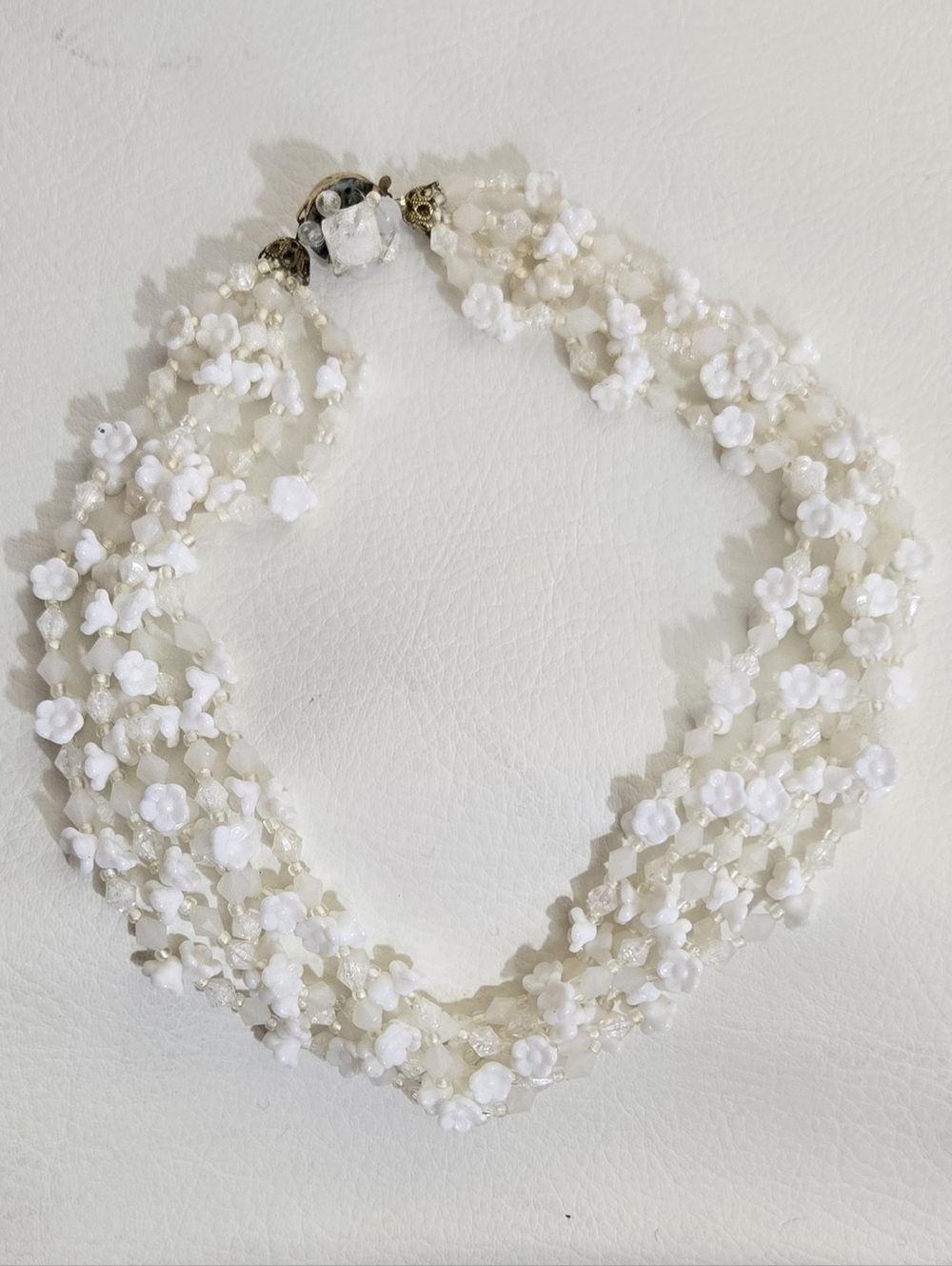 Vintage White Floral Bead Multi-Strand Necklace